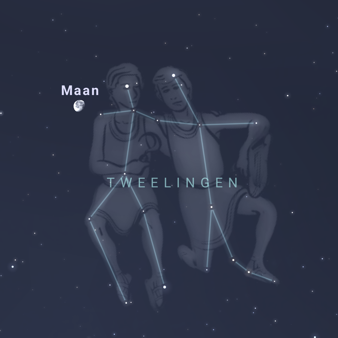 De Maan in het sterrenbeeldTweelingen