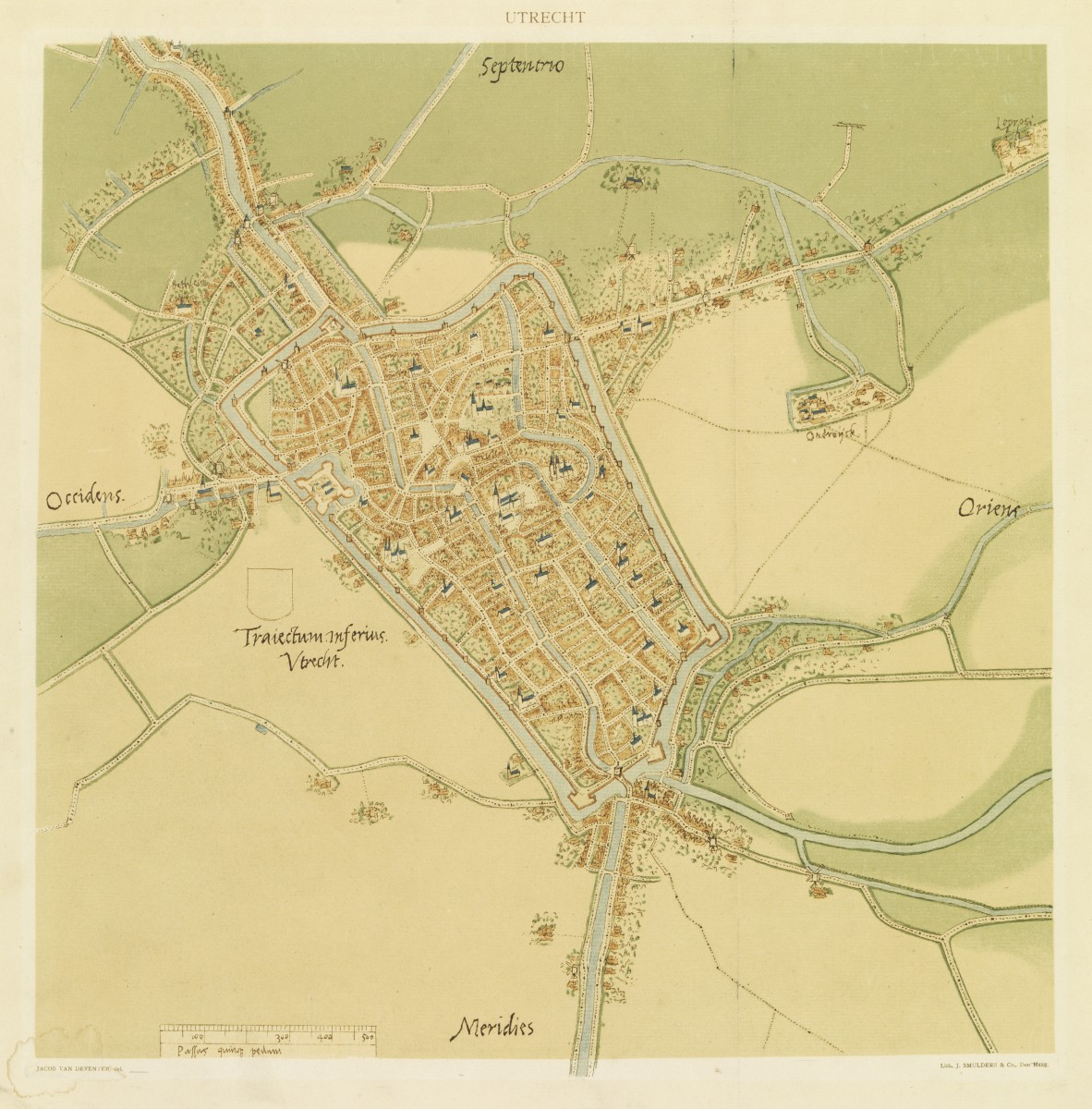 Utrecht rond 1570 met bastions Manenborgh en Sonnenborgh